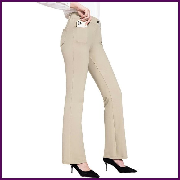 Stretchy Yoga Dress Pants Professional Work Slacks Straight Leg Bootcut - Picture 1 of 8